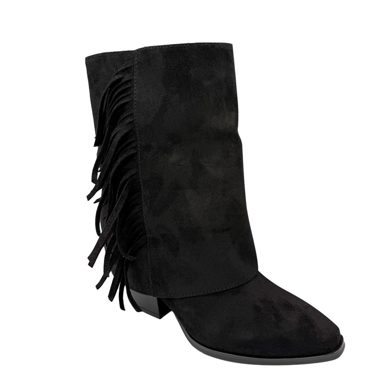 BOTIN ALTO PARA MUJER FLECOS TAPADA NEGRO - 5