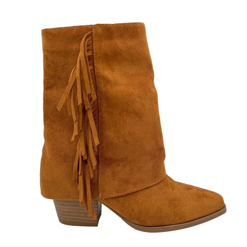 BOTIN ALTO PARA MUJER FLECOS TAPADA CAMEL - 1