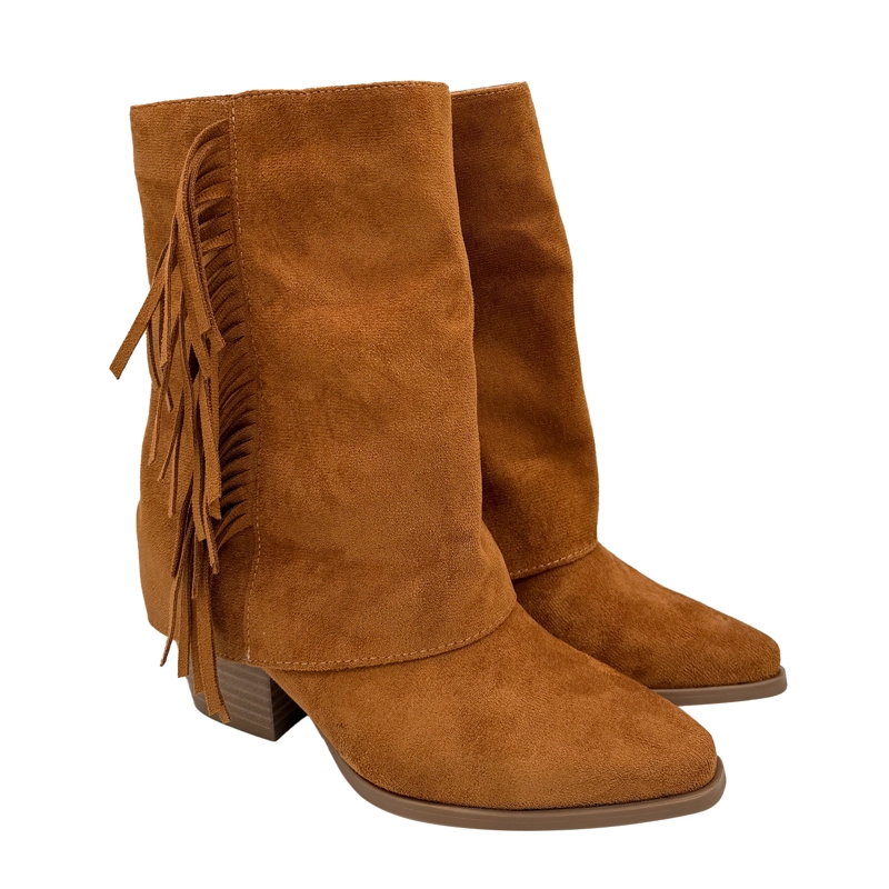 BOTIN ALTO PARA MUJER FLECOS TAPADA CAMEL - 2