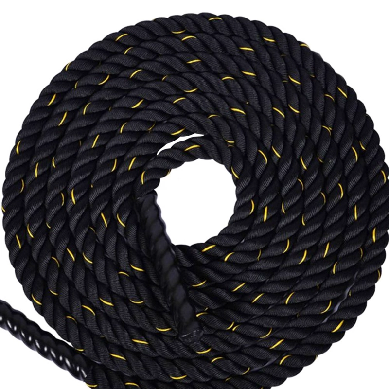 CUERDA FUNCIONAL NEGRA CROSSFIT CON MANGOS DE GOMA ANTIDESLIZANTE POLYDACRON 38 MM X 9 M - 3