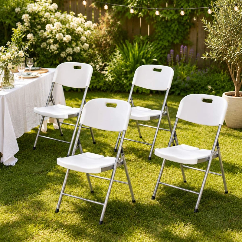 SET 4 SILLAS PLEGABLES PARA EVENTOS BLANCA HDPE REFORZADA CON ESTRUCTURA DE ACERO - 1