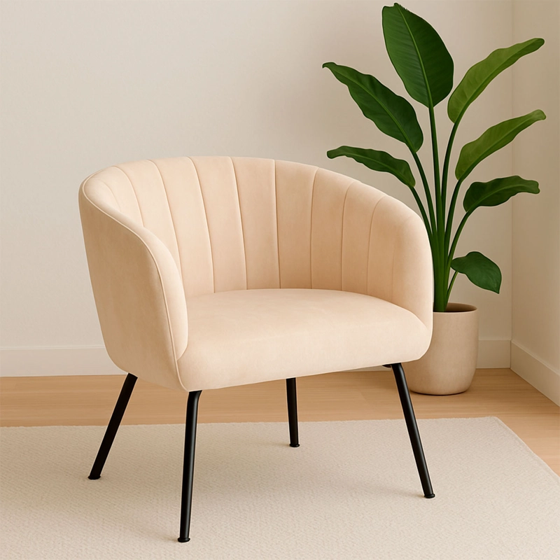 POLTRONA JACOB TELA BEIGE ESTRUCTURA METALICA NEGRA - 1