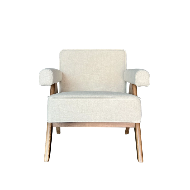 POLTRONA PHILADELFIA MADERA FRESNO WALNUT EN LINO Y ALGODON BEIGE - 1