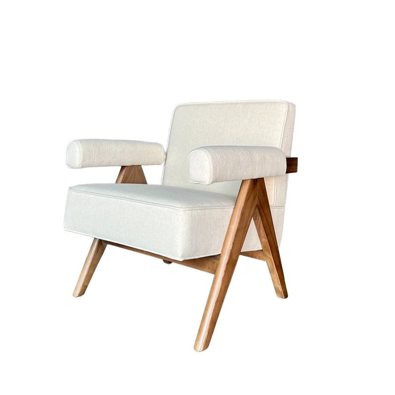 POLTRONA PHILADELFIA MADERA FRESNO WALNUT EN LINO Y ALGODON BEIGE - 2