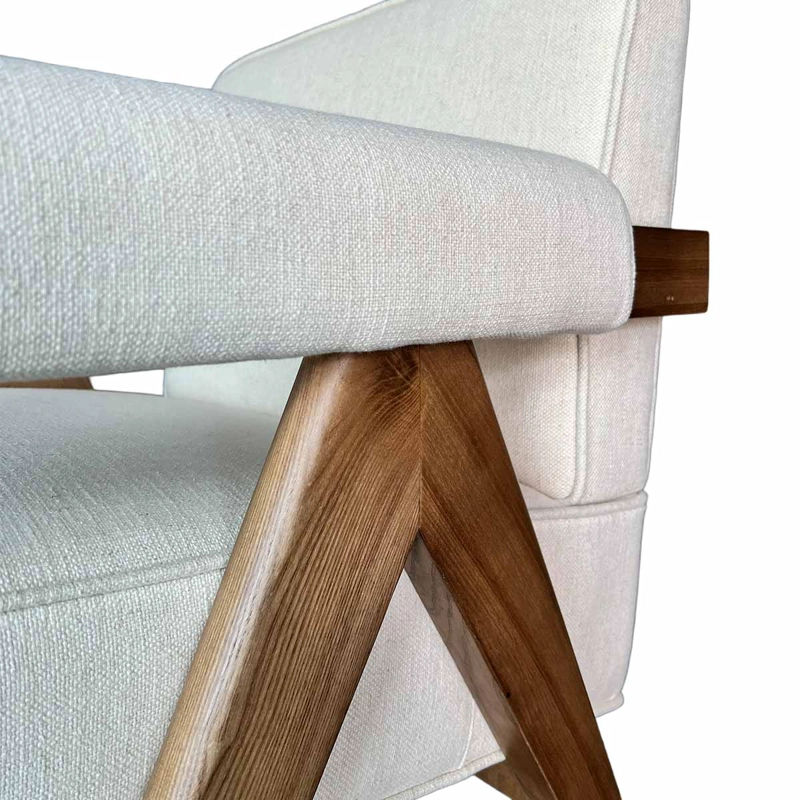 POLTRONA PHILADELFIA MADERA FRESNO WALNUT EN LINO Y ALGODON BEIGE - 5