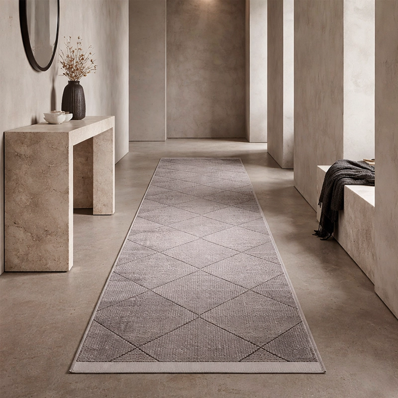 ALFOMBRA TURCA MAZZINI RECTANGULAR GRIS CON DISEÑO DE ROMBO POLIE STER 80 X 300 CM - 1