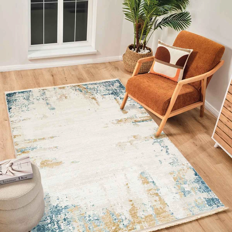ALFOMBRA TURCA PERRE015 RECTANGULAR POLIE STER CREMA Y AZUL 200 X 290 CM - 1