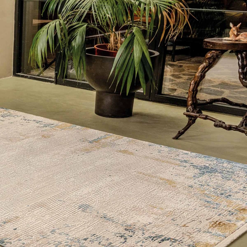ALFOMBRA TURCA PERRE015 RECTANGULAR POLIE STER CREMA Y AZUL 200 X 290 CM - 4