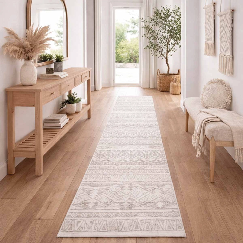 ALFOMBRA TURCA VAIVIEN RECTANGULAR POLIE STER BEIGE CON BLANCO 80 X 300 CM - 1