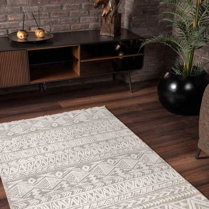 ALFOMBRA TURCA VAIVIEN RECTANGULAR POLIE STER BEIGE CON BLANCO 80 X 300 CM - 5
