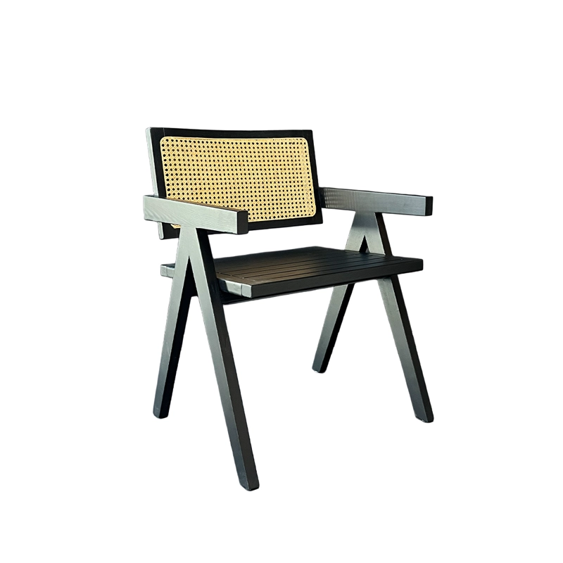 SILLA AURORA PLUS CON APOYABRAZOS EN MADERA DE FRESNO NEGRA Y RESPALDO DE RATAN NATURAL - 2