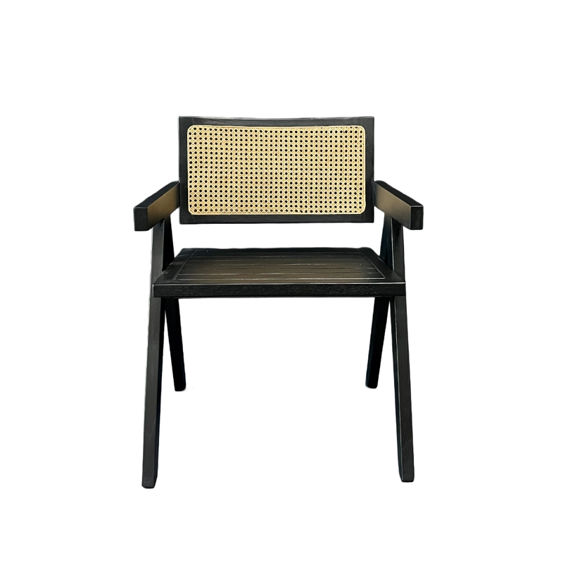 SILLA AURORA PLUS CON APOYABRAZOS EN MADERA DE FRESNO NEGRA Y RESPALDO DE RATAN NATURAL - 3