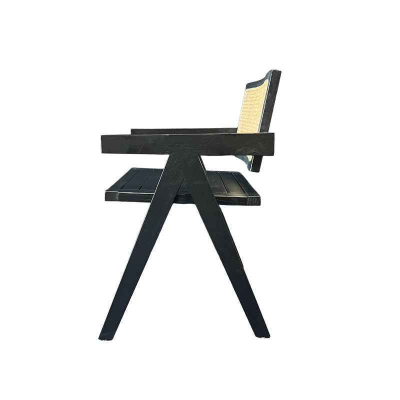 SILLA AURORA PLUS CON APOYABRAZOS EN MADERA DE FRESNO NEGRA Y RESPALDO DE RATAN NATURAL - 4
