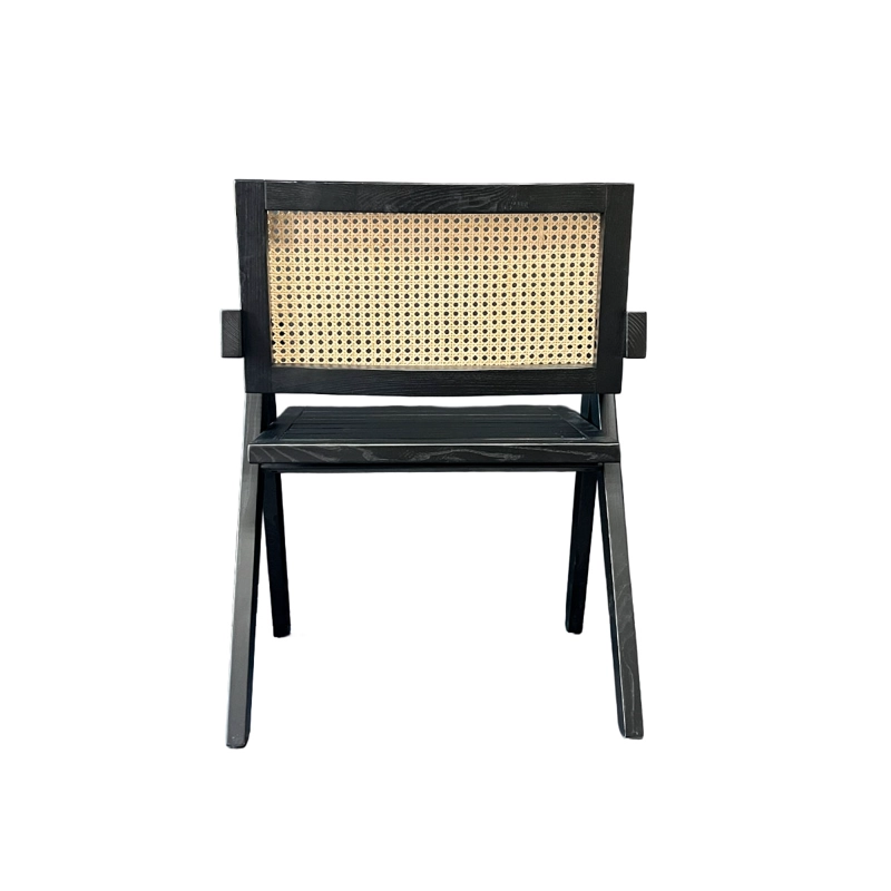 SILLA AURORA PLUS CON APOYABRAZOS EN MADERA DE FRESNO NEGRA Y RESPALDO DE RATAN NATURAL - 5