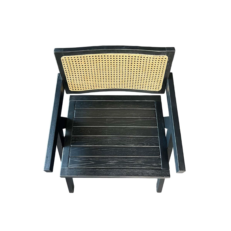 SILLA AURORA PLUS CON APOYABRAZOS EN MADERA DE FRESNO NEGRA Y RESPALDO DE RATAN NATURAL - 6