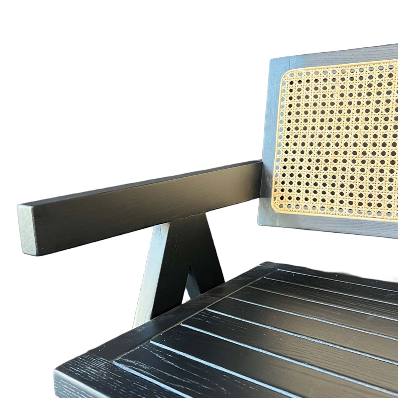 SILLA AURORA PLUS CON APOYABRAZOS EN MADERA DE FRESNO NEGRA Y RESPALDO DE RATAN NATURAL - 7