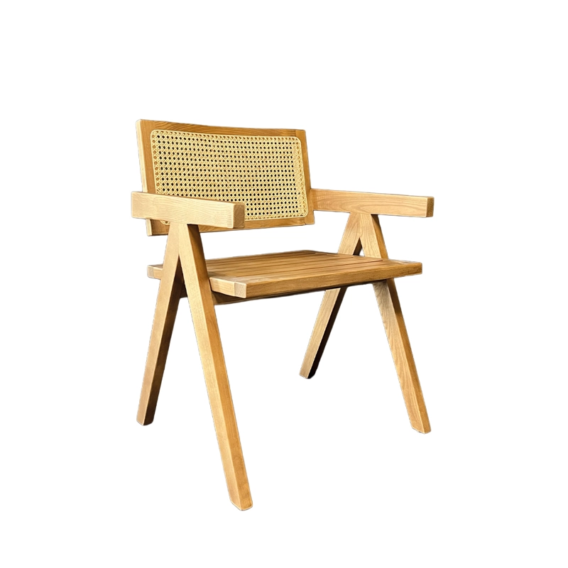 SILLA AURORA PLUS CON APOYABRAZOS EN MADERA DE FRESNO NATURAL Y RESPALDO DE RATAN - 2