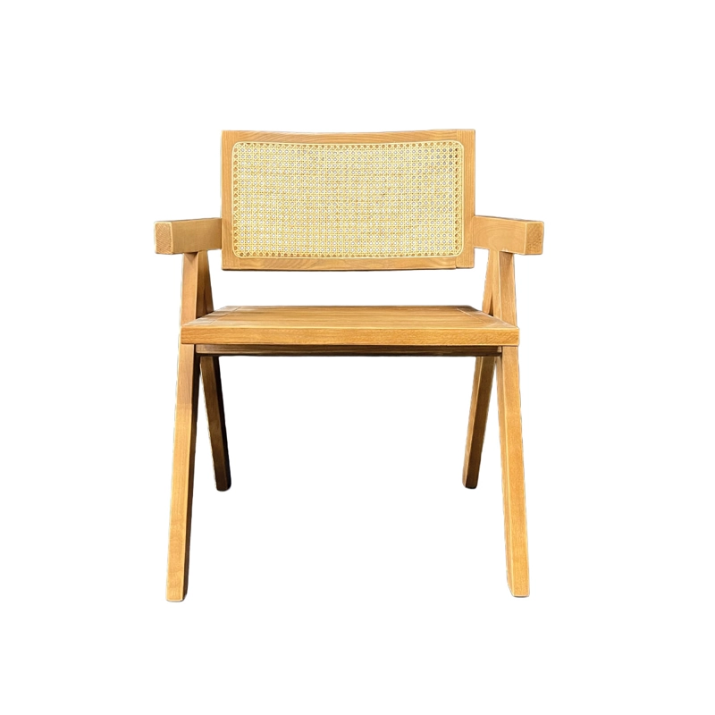 SILLA AURORA PLUS CON APOYABRAZOS EN MADERA DE FRESNO NATURAL Y RESPALDO DE RATAN - 3