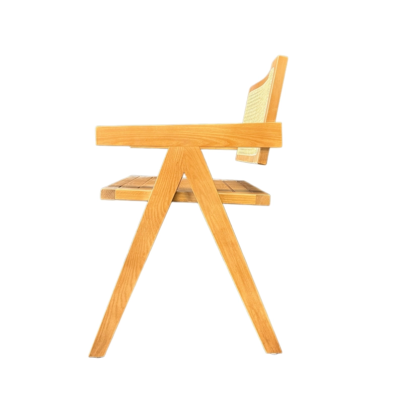 SILLA AURORA PLUS CON APOYABRAZOS EN MADERA DE FRESNO NATURAL Y RESPALDO DE RATAN - 4