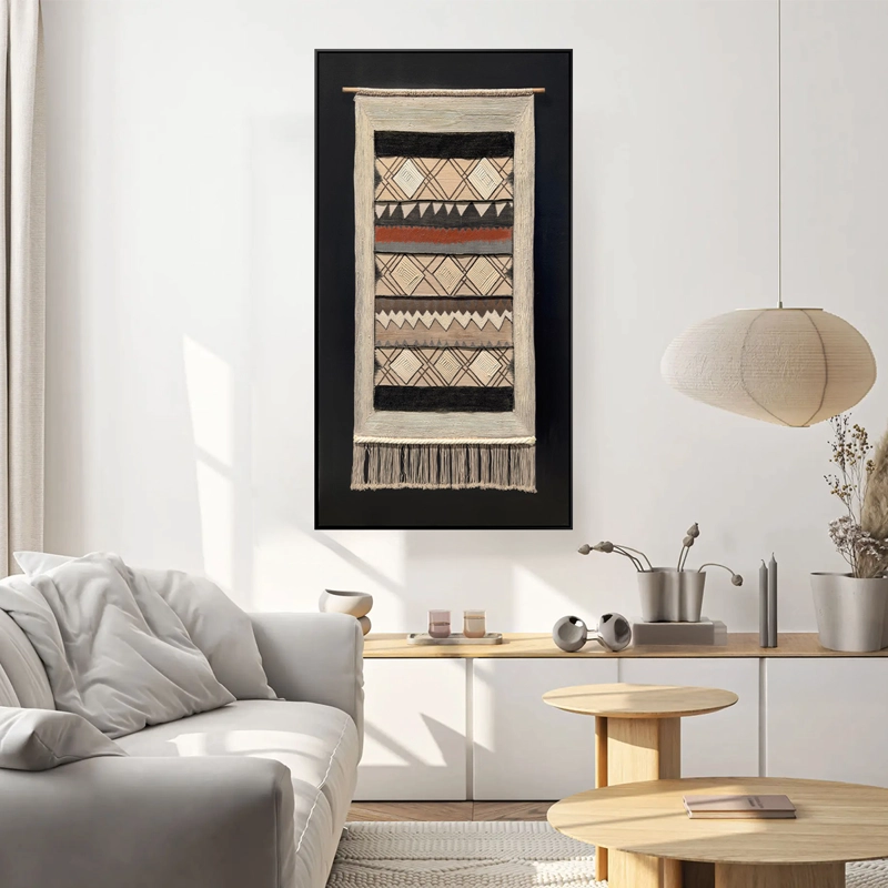 CUADRO DECORATIVO EL RAULI CANVAS HD PINTADO A MANO CON APLICACIONES EN TEXTIL MARCO NEGRO 65X123 CM - 1