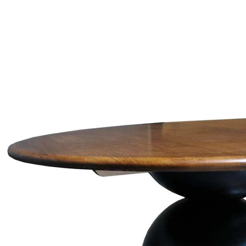 MESA COMEDOR VALENTIN REDONDA 120 CM MADERA DE CAUCHO WALNUT Y BASE NEGRA - 3