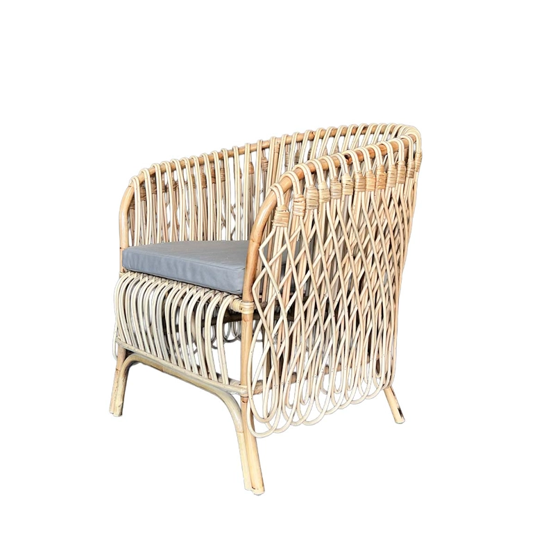 SITIAL NUZI DE RATTAN NATURAL CON COJIN GRIS PARA LIVING Y DORMITORIO - 2