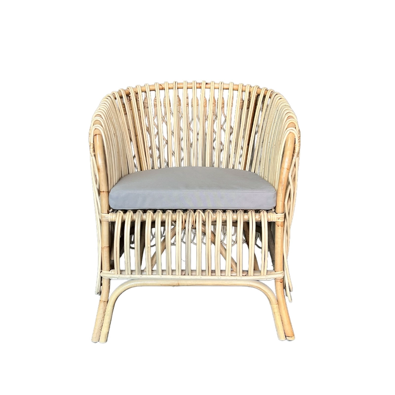 SITIAL NUZI DE RATTAN NATURAL CON COJIN GRIS PARA LIVING Y DORMITORIO - 3