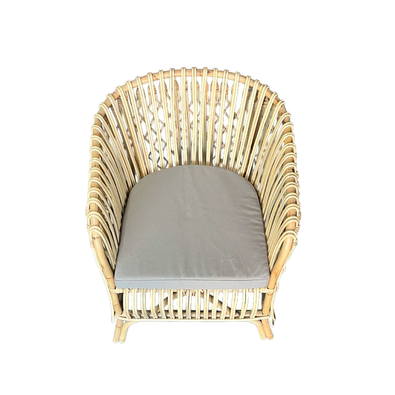 SITIAL NUZI DE RATTAN NATURAL CON COJIN GRIS PARA LIVING Y DORMITORIO - 4