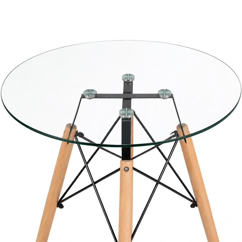 MESA EAMES REDONDA 80 CM CUBIERTA DE VIDRIO TEMPLADO Y PATAS DE MADERA DE HAYA - 2