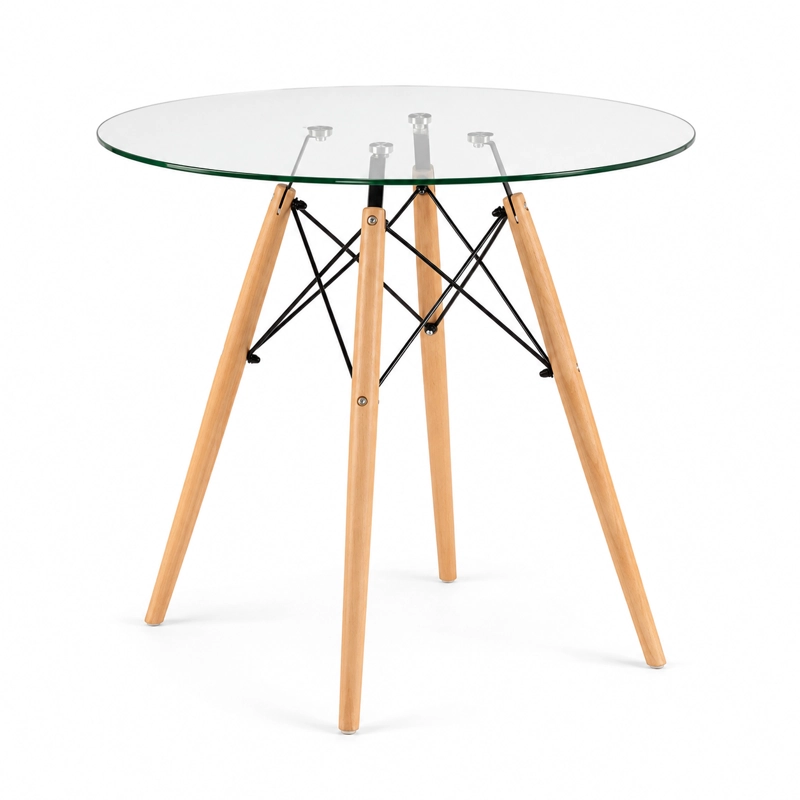 MESA EAMES REDONDA 80 CM CUBIERTA DE VIDRIO TEMPLADO Y PATAS DE MADERA DE HAYA - 3