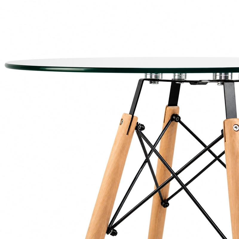 MESA EAMES REDONDA 80 CM CUBIERTA DE VIDRIO TEMPLADO Y PATAS DE MADERA DE HAYA - 4