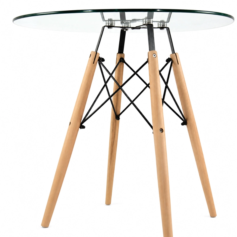 MESA EAMES REDONDA 80 CM CUBIERTA DE VIDRIO TEMPLADO Y PATAS DE MADERA DE HAYA - 5