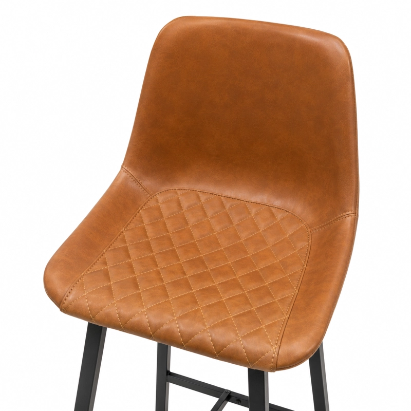 SILLA ALTA DE BAR  BAZUL INDUSTRIAL ECO CUERO CARAMELO BASE METALICA NEGRA 75 CM - 2