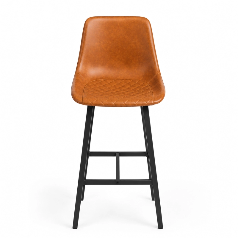 SILLA ALTA DE BAR  BAZUL INDUSTRIAL ECO CUERO CARAMELO BASE METALICA NEGRA 75 CM - 3
