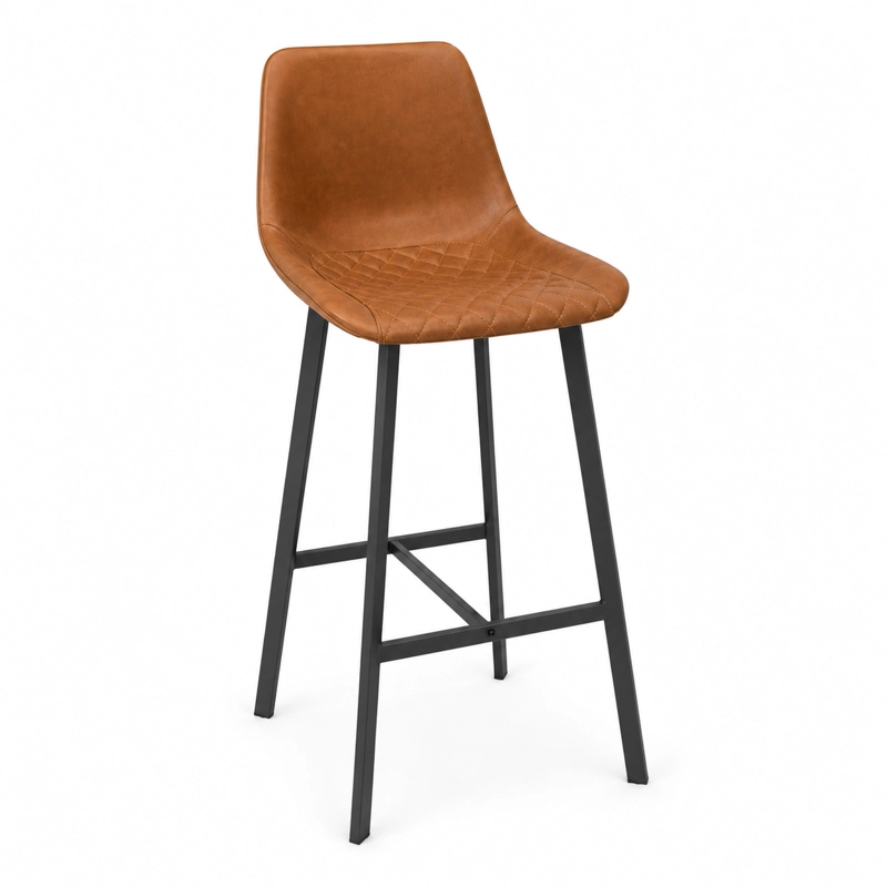 SILLA ALTA DE BAR  BAZUL INDUSTRIAL ECO CUERO CARAMELO BASE METALICA NEGRA 75 CM - 4