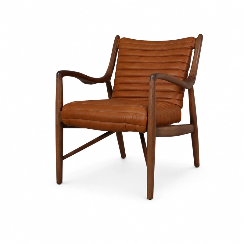 POLTRONA ELLIAH MADERA DE FRESNO Y CUERO FULL GRAIN COGNAC 69 × 71 × 83 CM - 2