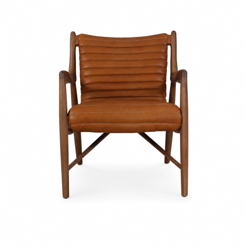 POLTRONA ELLIAH MADERA DE FRESNO Y CUERO FULL GRAIN COGNAC 69 × 71 × 83 CM - 3
