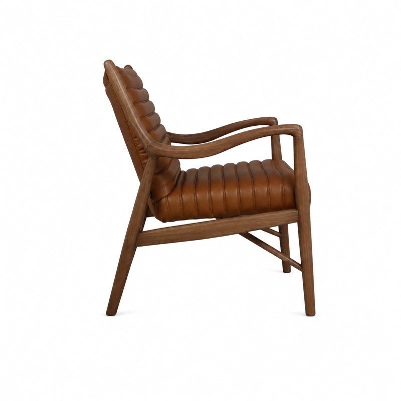 POLTRONA ELLIAH MADERA DE FRESNO Y CUERO FULL GRAIN COGNAC 69 × 71 × 83 CM - 4