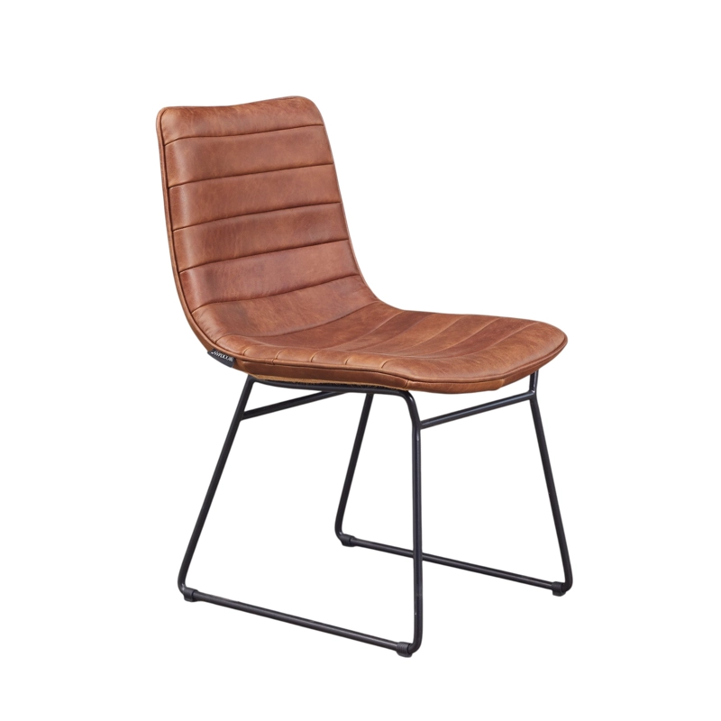 SILLA COMEDOR TORINO CUERO FULL GRAIN CAFE  CLARO  ACERO SAND BLACK 45 X 63 X 80 CM - 1