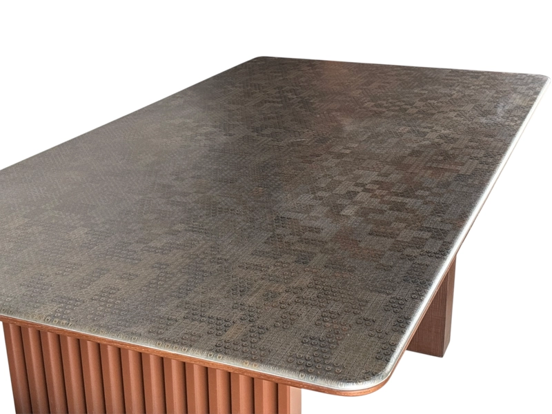 MESA DE COMEDOR VANGUARDIA EN PIEDRA MICROCRISTALINA Y MADERA DE ROBLE ROJO 160 × 85 × 75 CM - 4