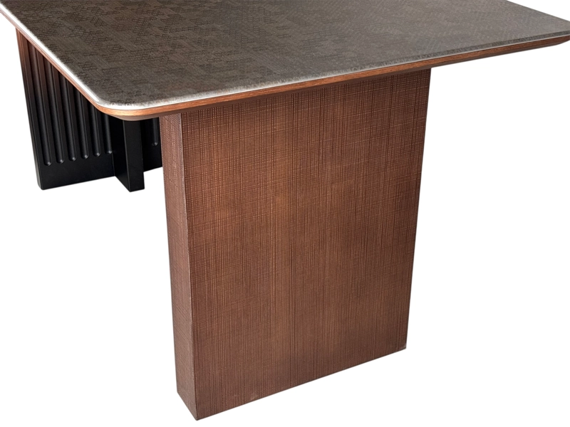 MESA DE COMEDOR VANGUARDIA EN PIEDRA MICROCRISTALINA Y MADERA DE ROBLE ROJO 160 × 85 × 75 CM - 7