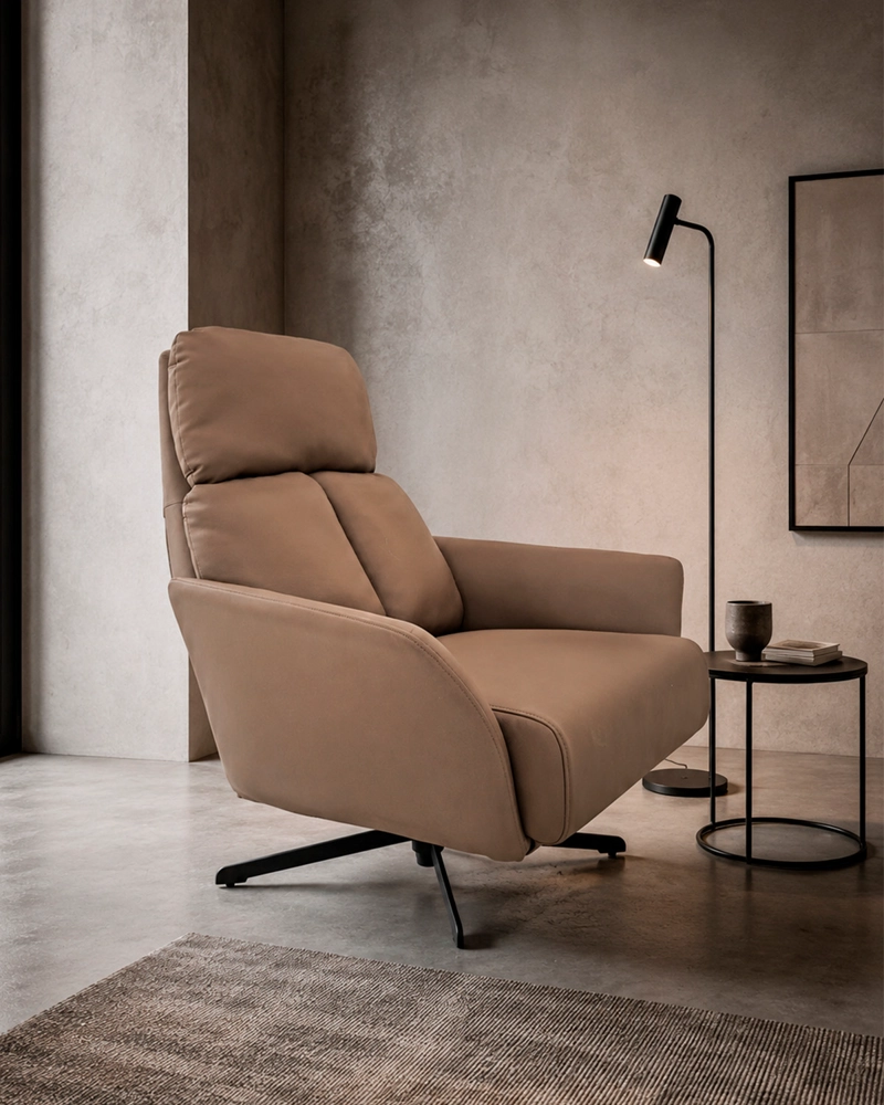 SILLON GIRATORIO SILVERSTONE EN ECO CUERO CAFE  Y ACERO NEGRO 87 × 52 × 98 CM - 1