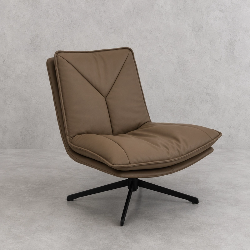 POLTRONA GIRATORIA MONZA EN ECO CUERO CAFE  Y ACERO NEGRO 75 × 53 × 75 CM - 1