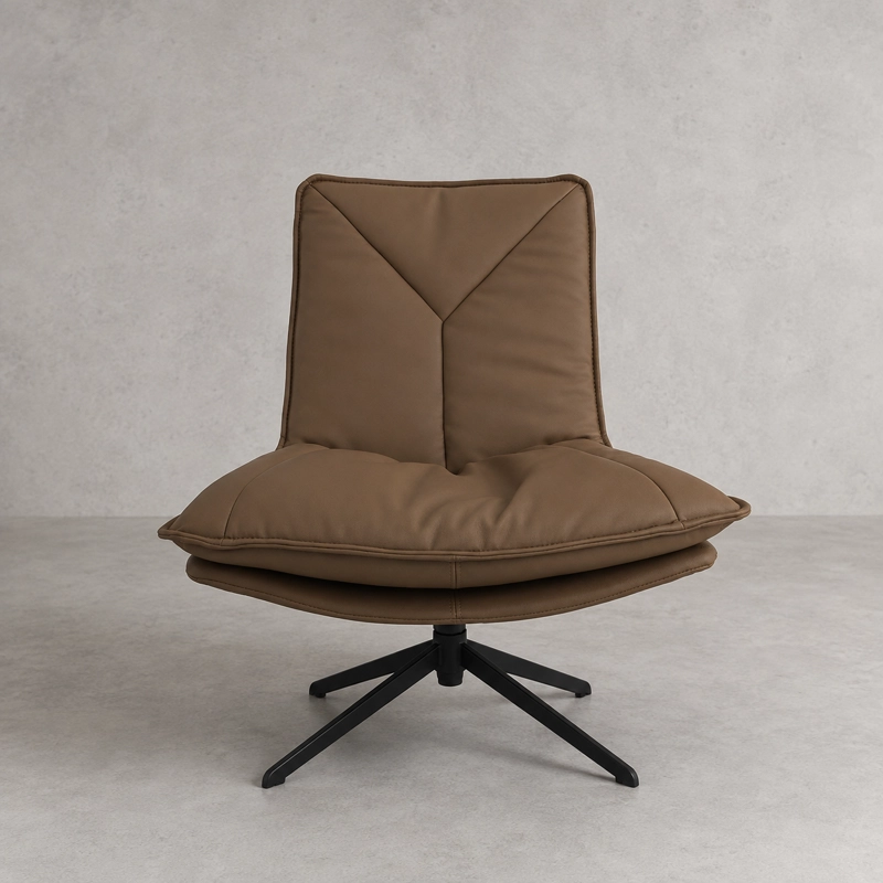 POLTRONA GIRATORIA MONZA EN ECO CUERO CAFE  Y ACERO NEGRO 75 × 53 × 75 CM - 2
