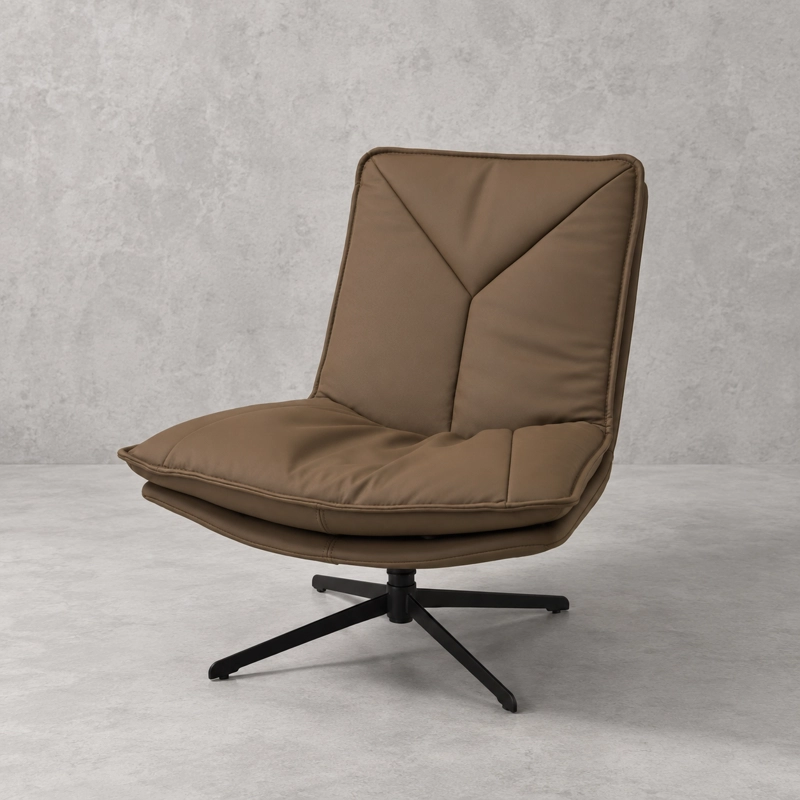 POLTRONA GIRATORIA MONZA EN ECO CUERO CAFE  Y ACERO NEGRO 75 × 53 × 75 CM - 3