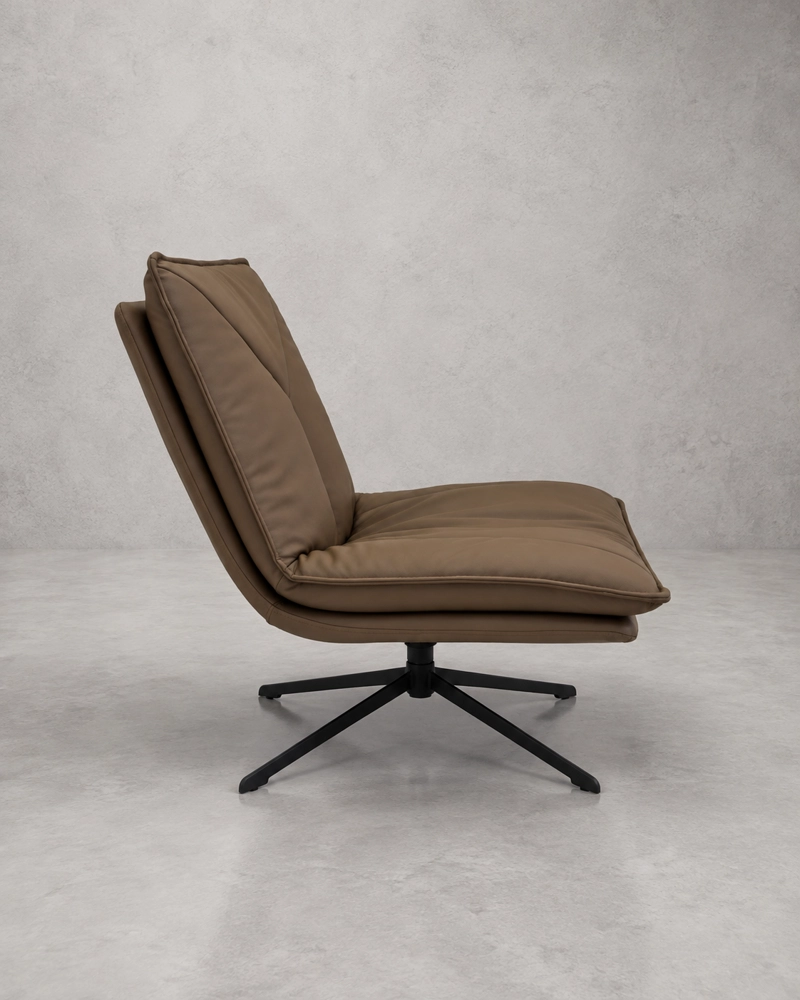 POLTRONA GIRATORIA MONZA EN ECO CUERO CAFE  Y ACERO NEGRO 75 × 53 × 75 CM - 4