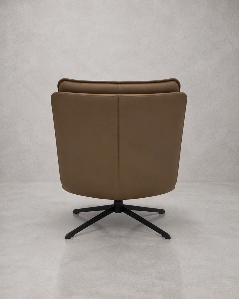 POLTRONA GIRATORIA MONZA EN ECO CUERO CAFE  Y ACERO NEGRO 75 × 53 × 75 CM - 5