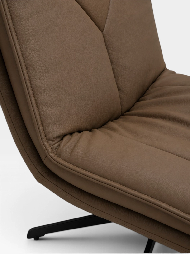 POLTRONA GIRATORIA MONZA EN ECO CUERO CAFE  Y ACERO NEGRO 75 × 53 × 75 CM - 6