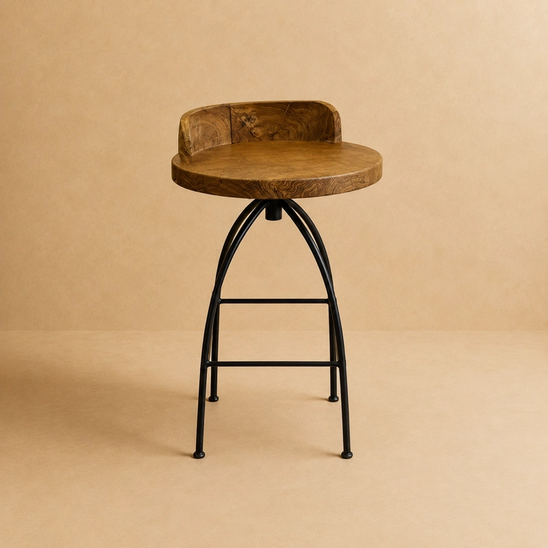 SILLA GIRATORIA DE BAR 'DAVOS' 45*82 CM EN ACERO + MADERA TECA - 1