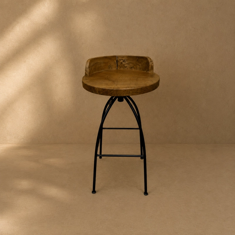 SILLA GIRATORIA DE BAR 'DAVOS' 45*82 CM EN ACERO + MADERA TECA - 2